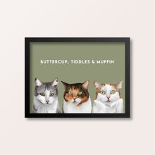 Load image into Gallery viewer, CUSTOM ORDER - Framed Custom Pet Portrait (3 pets)