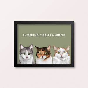 Framed Custom Pet Portrait (3 pets)